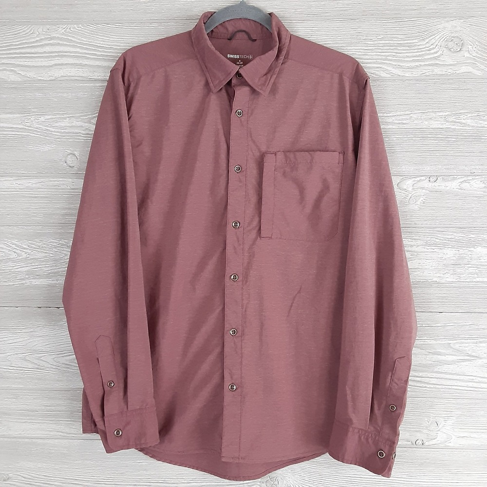 Swiss Tech Mens Windsor Wine Performance Button Down Shirt Stretch M 38-40